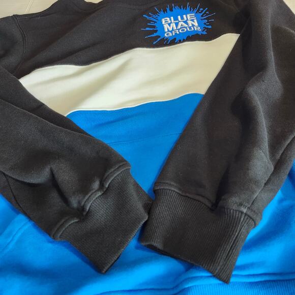 Blue Man Group Color Block Sweatshirt Kangaroo Pocket Large Black/White/Blue - Picture 10 of 12